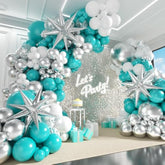 125Pcs Teal, Silver and White Balloon Arch Kit Wedding, Baby Shower and Party Decorations