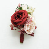 Artificial Rose Corsage Boutonniere Set For Groom Bride Groomsmen Bridesmaids, Simulated Flowers Accessories Wedding Party Prom Suit Decorations-2 Pieces Of Red+Creamy+Light Pink