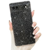 Compatible With Google Pixel 6A Case,Cute Bling Glitter Thin Slim Shockproof Tpu Sparkly Cover For Women Girl For Google 6A 6.1 Inch-Black