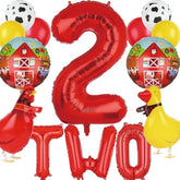 Farm Animal Theme 2Nd Birthday Party Decor - 14 Pcs Walking Animal Balloons, Cow, Pig, Duck, Rooster, Large Number 2 Balloon, Two Letter Banner