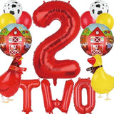 Farm Animal Theme 2Nd Birthday Party Decor - 14 Pcs Walking Animal Balloons, Cow, Pig, Duck, Rooster, Large Number 2 Balloon, Two Letter Banner