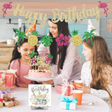 Glitter Tropical Happy Birthday Banner Luau Hawaiian Cake Toppers Flamingo Flower For Summer Birthday Party Decorations Theme Baby Shower Supplies