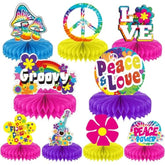 60'S Hippie Party Honeycomb Centerpieces 70'S Themed Party Supplies Table Decor Tie Dye Table Topper 9 Pieces Great For Birthday Baby Shower Groovy Decorations