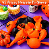 45Pc Halloween Balloons β 12" Black & Orange with Pumpkin, Ghost and Bat Designs