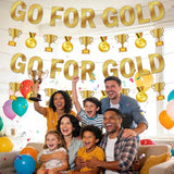 NO-DIY World Soccer Party Decorations, Pre-Strung Go For Gold Banner Trophies Medals Banner, 2026 Sports Game International Competition Themed Photo Booth Props, Football Competition Party Decorations