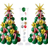 2 Christmas Tree Balloon Stand Kits with Candy Foil Balloons and Gold Star Decor