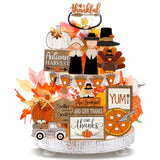 3 Pcs Thanksgiving Table Decor Wooden Turkey Pilgrim Couple