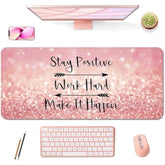 Desk Mat,Large Mouse Pad 35''×15.6'' Xxl Extended Gaming Mouse Pad Mat With Non-Slip Base Stitched Eges Mousepad For Computer,Office,Keyboard And Laptop - Pink Stay Positive