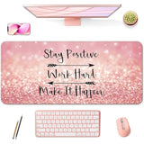 Desk Mat,Large Mouse Pad 35''×15.6'' Xxl Extended Gaming Mouse Pad Mat With Non-Slip Base Stitched Eges Mousepad For Computer,Office,Keyboard And Laptop - Pink Stay Positive