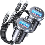 2-Pack 54W USB-C Car Charger, Fast Charging PD+QC3.0 for iPhone, Samsung, Pixel