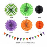 Black Purple Orange-Green Halloween Party-Decorations - 20pcs Paper Lanterns Fans,Tissue Pom Poms,Honeycomb Balls,Hotel Transylvania Hocus Pocus Birthday Baby Bridal Shower Wedding Decor