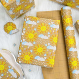 Kraft Baby Shower Wrapping Paper, Recyclable Sunshine, Cloud & Heart Design Baby Gift Wrap Paper For Children Birthday, Party, Holiday, Cute Wrapping Paper Mini Roll (17 Inch X 33 Feet)