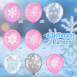50 Pcs Winter Snowflakes Balloons Clear 12 Inch Transparent Snowflakes Latex Balloons For Birthday Wedding Winter Wonderland Shower New Year Party Decorations(Christmas,Pink Gray Clear)