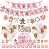 Pink Gingerbread Man Christmas Banner Candy House Party Decor