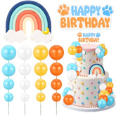 30 Pcs Blue Rainbow Cake Toppers With Blue Orange Ball Happy Birthday Cake Toppers For Birthday Wedding Party Supplies