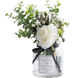 Ins Style Vase With Artificial Flower Set 1 Piece Fake Rose Berry Leaf Floral Flower Arrangement Glass Rose (White S)