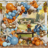 144Pcs Fall Balloon Arch Kit Burnt Orange Blue Gold with Star Balloons for Thanksgiving