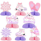 Ice Skating Birthday Honeycomb Centerpieces, Ice Skating Party Decorations Honeycomb Centerpieces Lets Skate Snowflake Table Decorations Pink Purple for Winter Birthday Party