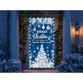 Lighted Christmas Door Cover For Front - Merry Xmas Banner Blue Silver Tree Themed Decorations With Lights, Christmas And Happy New Year Backdrop For Holiday Party Supplies