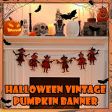 6.56Ft Halloween Vintage Garland - 7.87" Wooden Spooky Pumpkin Banner for Party Decor