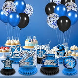 8Pcs Blue 21st Birthday Decorations Blue and Black Happy 21st Birthday Table Honeycomb Centerpieces for Table Decor 21st Birthday Table Topper for Men Women 21st Birthday Anniversary Party Supplies