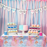 Gender Reveal Decorations Disposable Tablecloths - 3 Pcs Pink And Blue Waterproof Table Covers For Baby Gender Reveal Decor Party Supplies Boy Or Girl Baby Shower Bear Revelacion Genero