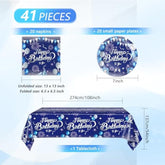 41Pcs Blue Birthday Decorations,Happy Birthday Party Tableware Set Navy Blue Silver Happy Birthday Paper Plates Napkins Tablecloth?birthday Decorations For Men Boys,Serve 20