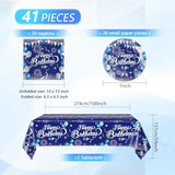 41Pcs Blue Birthday Decorations,Happy Birthday Party Tableware Set Navy Blue Silver Happy Birthday Paper Plates Napkins Tablecloth?birthday Decorations For Men Boys,Serve 20