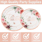 100 Pcs Floral Paper Plates, Bridal Shower Paper Plates And Cups And Napkins Sets Party Supplies For Wedding Bridal Shower Engagement, Serve For 25 Guests