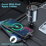 Retractable Car Charger,68W Super Fast Usb Car Phone Charger,Dual Typec Retractable Cables (31.5 Inch) And 2 Usb Ports Car Charger Adapter For Samsung Galaxy S23+/S23/ S22 Iphone 15/14,Ipad