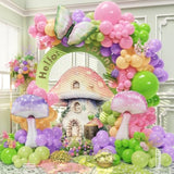 Fairy Princess Balloon Arch, 144Pcs Purple Green Pink Latex Balloons With Mushroom And Buttefly Foil Balloon For Fairytale Girls Birthday Spring Tea Party Decoration