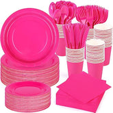 350-Piece Hot Pink Party Dinnerware Set for 50 Guests, Plates, Cups, Cutlery