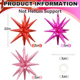 6Pcs Star Balloons, 22Inch Huge Hot Pink Red Pink Star Balloon Foil Spike Cone Balloons For Girls Women Birthday Bridal Shower Valentine'S Day Party Decorations