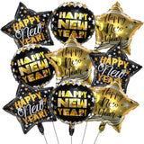 9pc Black and Gold Happy New Year Foil Balloons Party Decorations