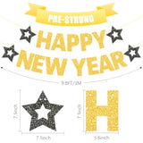 Pre-Strung Gold Glitter Happy New Year 2026 Banner Party Decorations