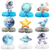 9 Pack Outer Space Birthday Party Decorations Two The Moon Birthday Decorations Boys Space Themed Honeycomb Table Centerpieces For Party Galaxy Party Table Planet Astronaut Party Supplies Blue