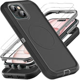 For Iphone 15 Case, Compatible With Magsafe, Military Grade 3 In 1 Heavy Duty Shockproof/Drop Proof/Dust Proof Case With 2Pcs Tempered Glass Screen Protector (New-Black/Grey)