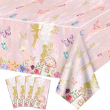 4Pcs Fairy Tablecloths - Fairy Birthday Party Table Cover, Colorful Rectangular Spring Floral For Princess Flower Fairy Party Supplies, 51 X 86.6 Inch