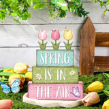 4 Pcs Spring Table Decorations Tulip Flower Wooden Block Signs Pastel Tulip Tabletop Centerpieces Farmhouse Distressed Easter Spring Decor For Home Table Kitchen Shelf Tiered Tray Decor