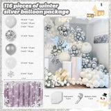 Silver White Snowflake Balloon Arch Kit With Diy Letter Number Backdrop 59 * 40 Inch For Baby Shower Birthday Wedding Snow Party Decorations, Winter White And Silver Balloons Garland Different Sizes