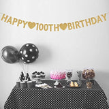 Gold Happy 100Th Birthday Banner, Glitter 100 Years Old Woman Or Man Party Decorations, Supplies