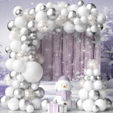 Silver White Snowflake Balloon Arch Kit With Diy Letter Number Backdrop 59 * 40 Inch For Baby Shower Birthday Wedding Snow Party Decorations, Winter White And Silver Balloons Garland Different Sizes