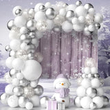 Silver White Snowflake Balloon Arch Kit With Diy Letter Number Backdrop 59 * 40 Inch For Baby Shower Birthday Wedding Snow Party Decorations, Winter White And Silver Balloons Garland Different Sizes