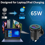 83W12V Usb Outlet 65W Usb C For Laptop Car Charger Socket Quick Charge3.0 18W With Power Switch Long Body Waterproof Adapter For Car Boat Marine Truck Golf Rv