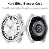 2 in 1 Watch Bling Case for Samsung Galaxy Watch 6 Classic 43mm SM R950 PC Protective Bumper Cover Glitter Rhinestone Bezel Ring Silver