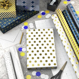 Hallmark Bulk Wrapping Paper Rolls for Birthday, Wedding, Graduation β Blue Metallic Gift Wrap Paper (Set of 6 Rolls: 180 Square Feet Total) Silver Stars, Gold Dots, Stripes, Navy