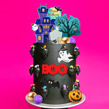 26PCS Halloween Cake Toppers Set Haunted House Ghost Bat Pumpkin Cupcake Decor