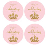 2 Round 50 Pack Crown Thank You Label Stickers Birthday Party Sticker Labels Candy Stickers For Birthday Party Baby Shower Wedding Favors, Pink