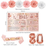 21Pcs 80Th Birthday Decorations Kit For Women, Pink Rose Gold 1945 Happy 80 Birthday Banner Honeycomb Centerpiece Hanging Swirls Party Supplies, Eighty Birthday Sash Table Decor