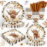 120Pcs Boho Highland Cow Party Supplies For Boys Girls Holy Cow Highland Themed Baby Shower Birthday Party Decorations Tableware Set Plates Napkins Cups Set For 20 Guests